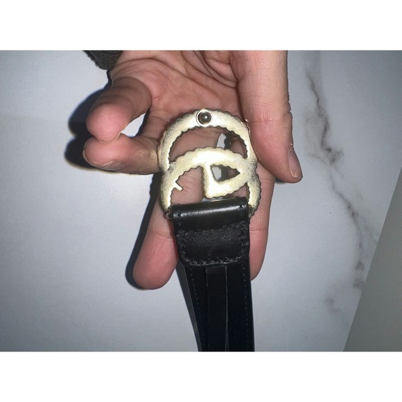 GUCCI LEATHER BELT WITH DOUBLE G TORCHON BUCKLE - Picture 4 of 6